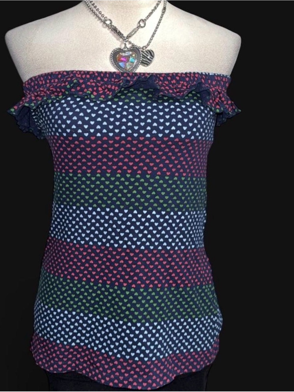 Next Era Navy Off-Shoulder Heart Stripe Camisole